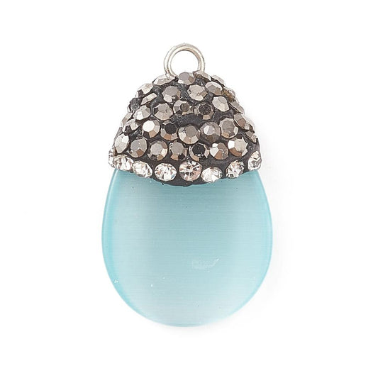 Cat eye ekollon hänge med strass - 21mm