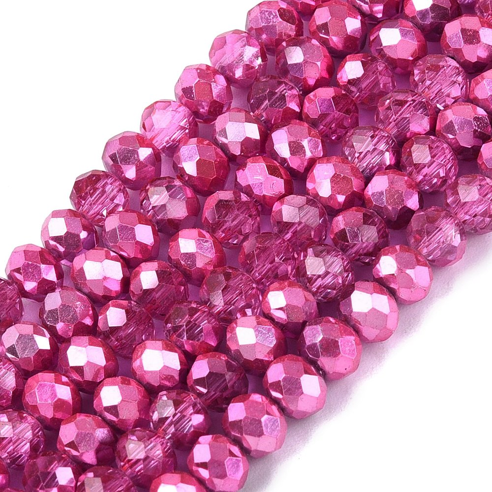 Rosa elektropläterade abacus glaspärlor - 4mm