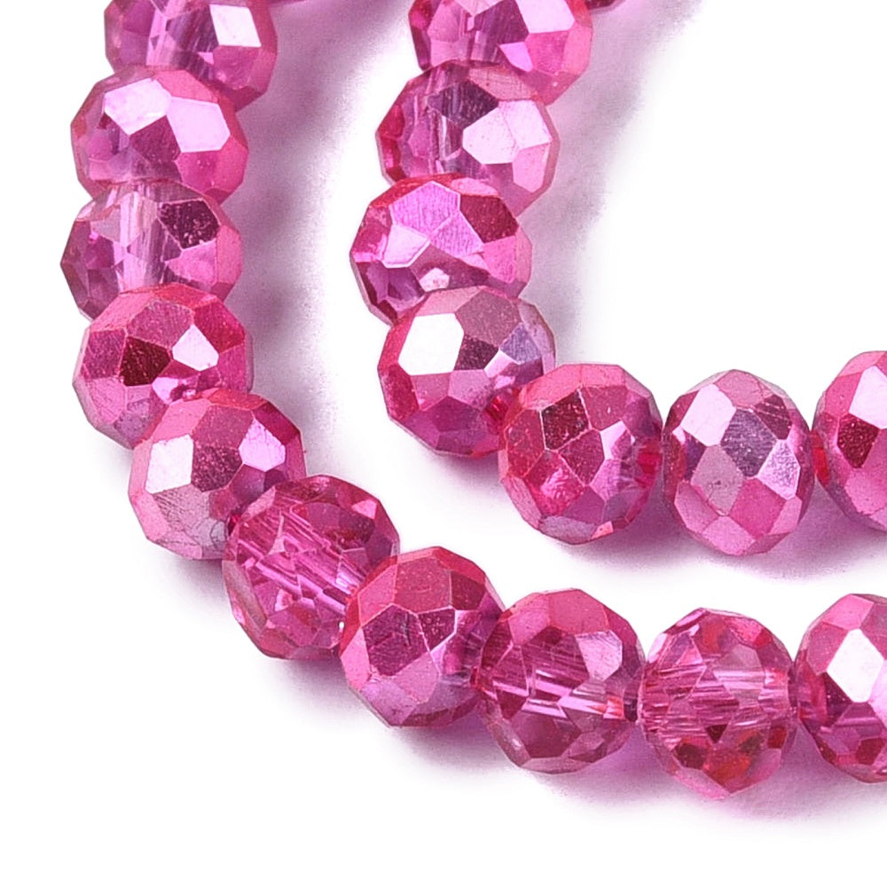 Rosa elektropläterade abacus glaspärlor - 4mm