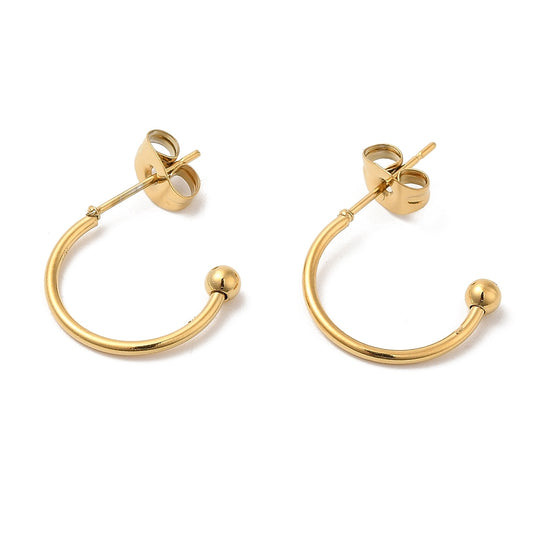 1 par örhängen "half hoop" med kula - 15mm - guldfärgat 304 rostfritt stål med 18K guldplätering