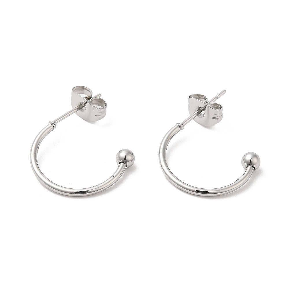 1 par örhängen "half hoop" med kula - 15mm - 304 rostfritt stål