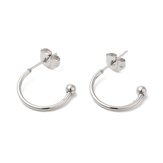 1 par örhängen "half hoop" med kula - 15mm - 304 rostfritt stål