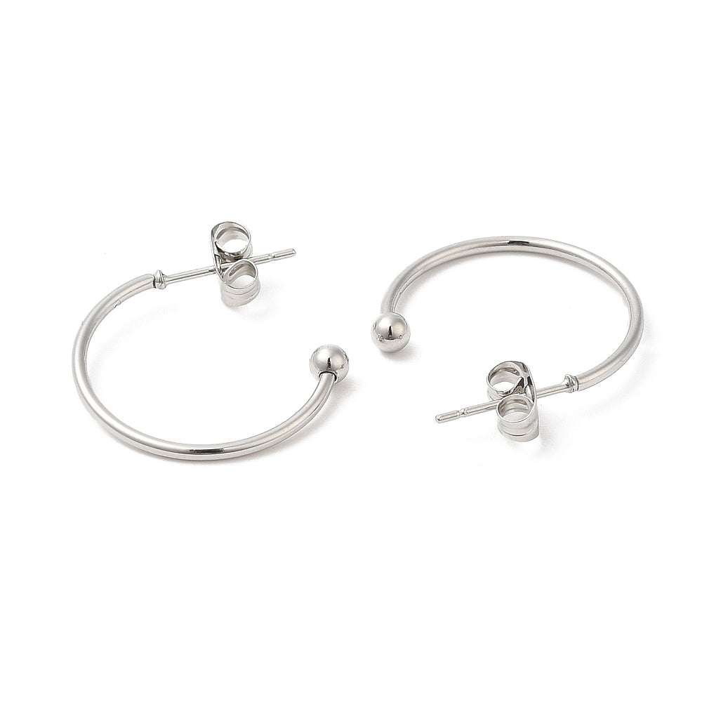 1 par örhängen "half hoop" med kula - 19,5mm - 304 rostfritt stål