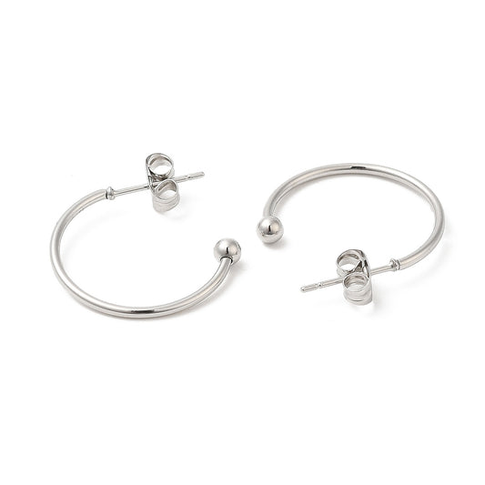 1 par örhängen "half hoop" med kula - 19,5mm - 304 rostfritt stål