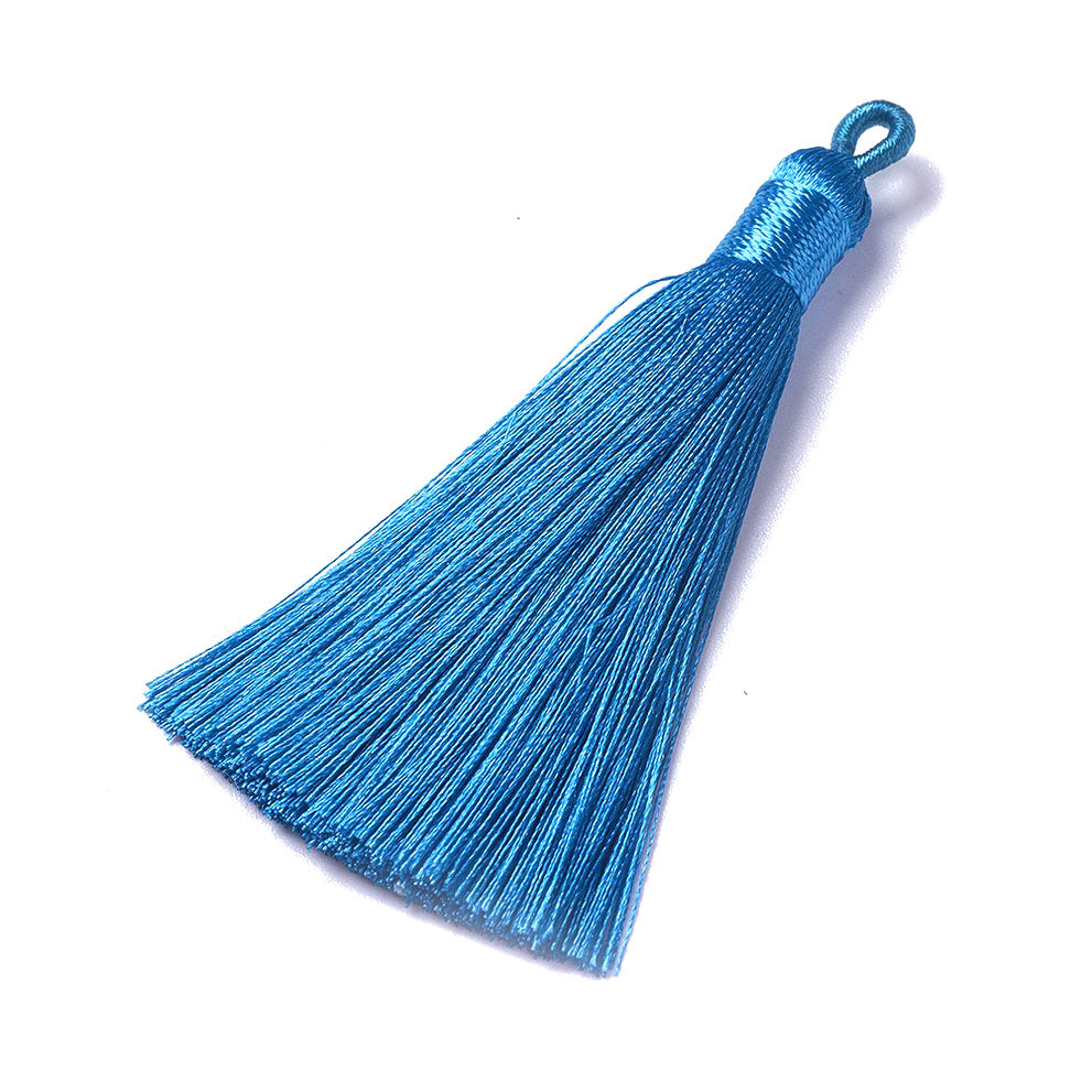 Steel blue polyester tassel tofs - 80 ~90mm