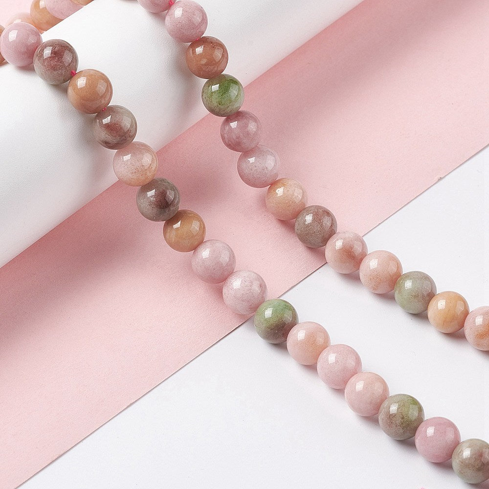 1 sträng rosa/grön flerfärgad Jade - 6mm