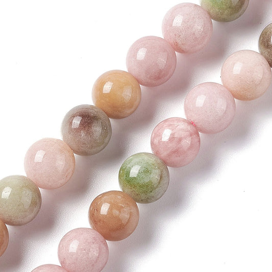 1 sträng rosa/grön flerfärgad Jade - 6mm