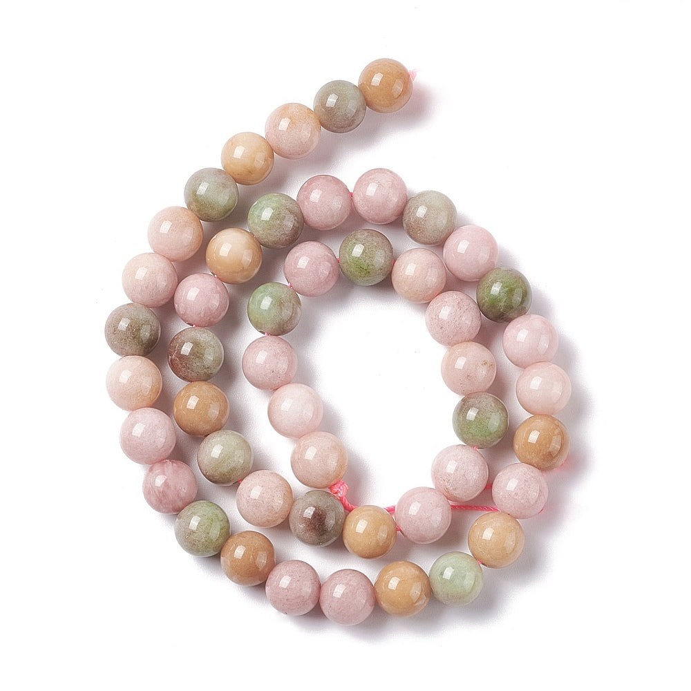 1 sträng rosa/grön flerfärgad Jade - 8mm