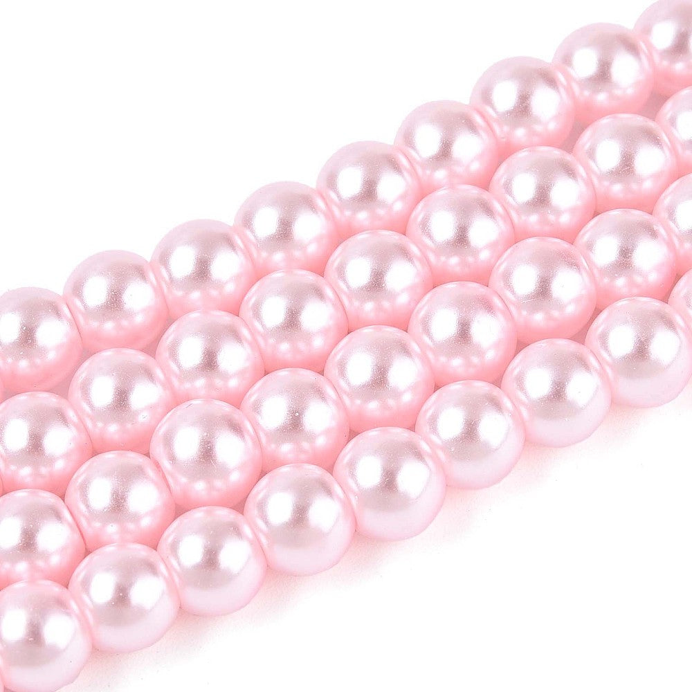 Hel sträng ca 140st Rosa vaxade runda glaspärlor - 6mm