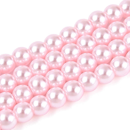 Hel sträng ca 140st Rosa vaxade runda glaspärlor - 6mm