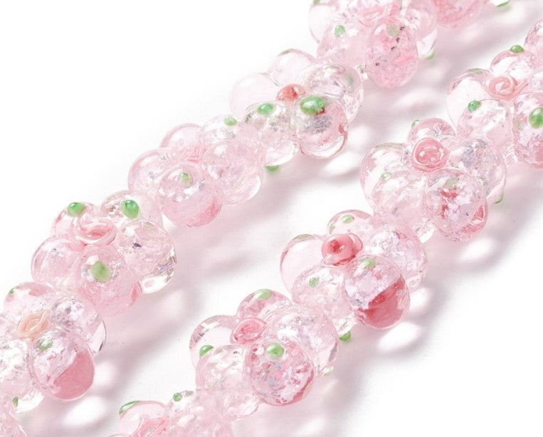 Rosa blomma - handgjord Lampwork pärla 14mm