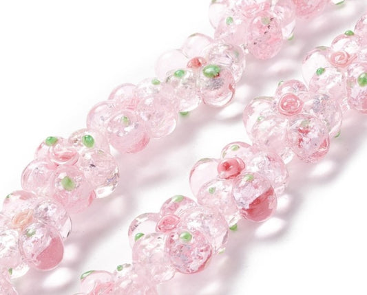 Rosa blomma - handgjord Lampwork pärla 14mm