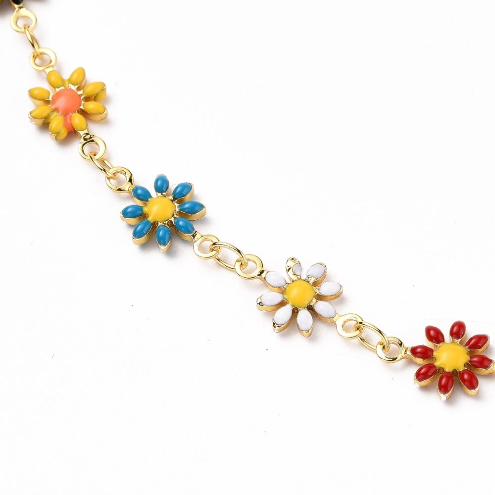 Guldfärgat halsband med söta blommor - 43cm
