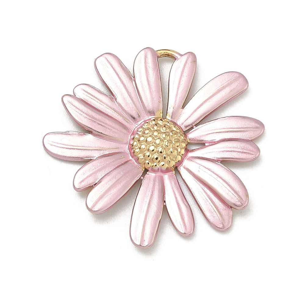 Daisy blomma hänge i 304 rostfritt stål med 18K guldplätering - 1st