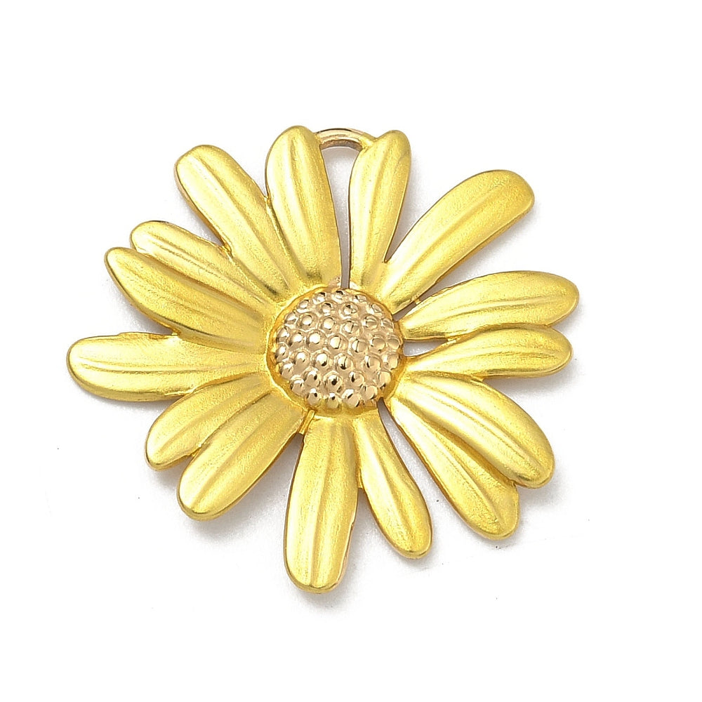 Daisy blomma hänge i 304 rostfritt stål med 18K guldplätering - 1st