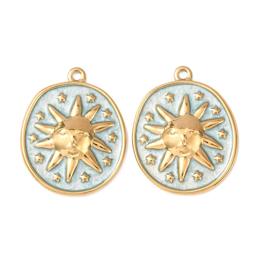 1st ovalt emaljerat hänge berlock sol i guldfärgat 304 rostfritt stål - 18K guldplätering