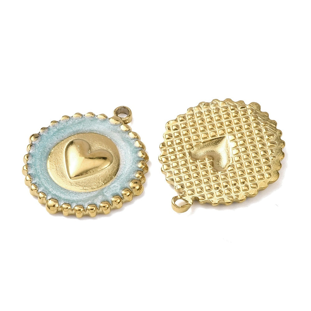 1st runt emaljerat hänge berlock i guldfärgat 304 rostfritt stål - 18K guldplätering