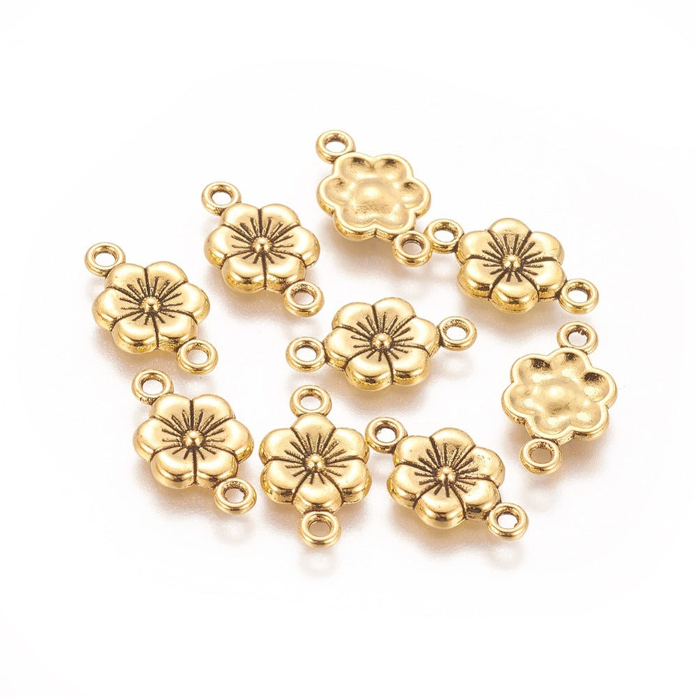 10st guldfärgade blommor länk/connector - 18mm