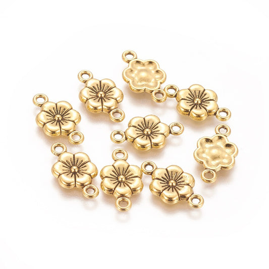 10st guldfärgade blommor länk/connector - 18mm