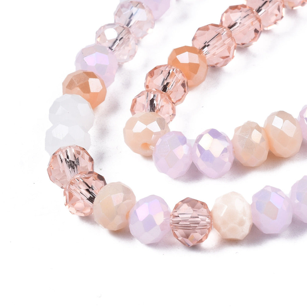 1 sträng rosa-brun mix facetterade abacus 6mm glaspärlor