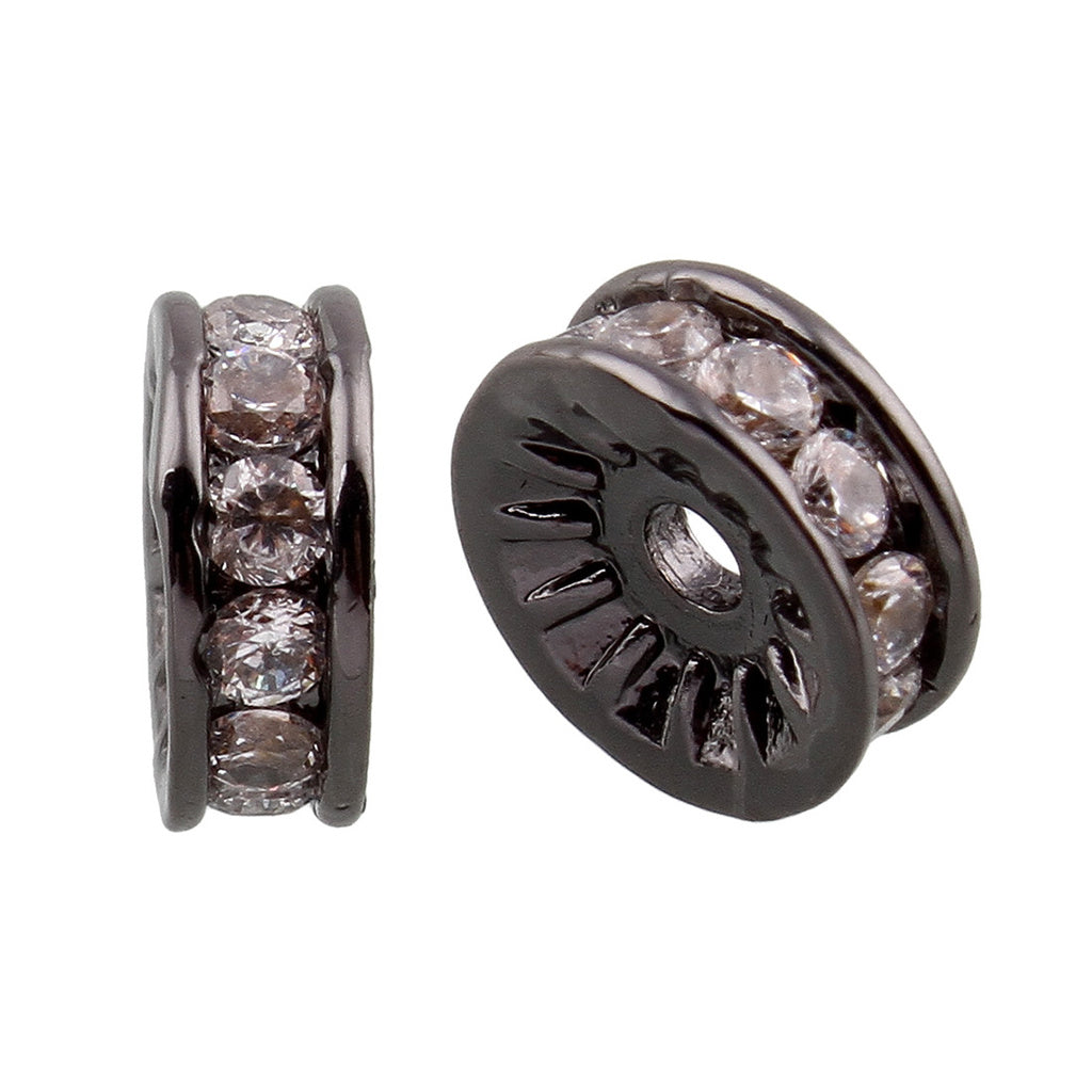 Vacker strasspärla cubic zirconia rondell svart gunmetal 8mm -1st