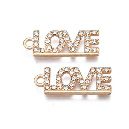 STORPACK! 10st strass hängen berlocker LOVE - 25,5mm
