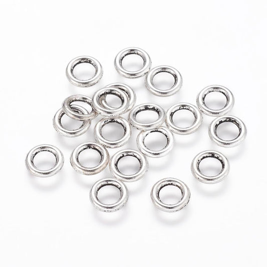 20st Metallpärlor ringar antik silverfärgade - 8mm