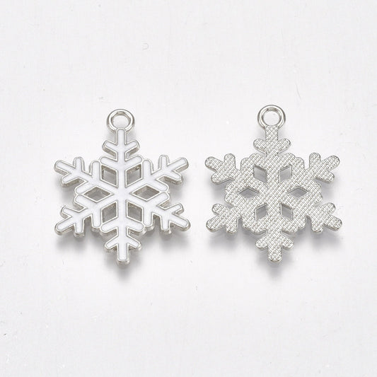 Vit snöflinga  - emaljerat hänge berlock