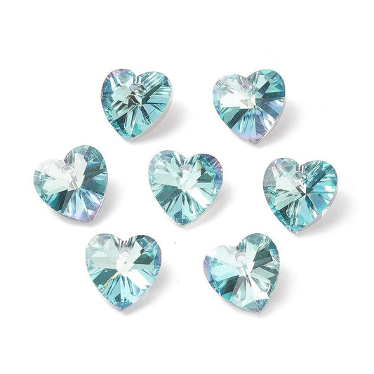 STORPACK! Glashängen facetterade hjärtan berlocker charms -10st