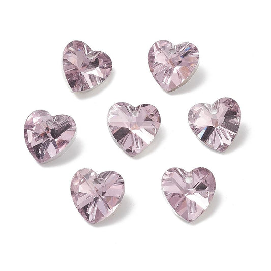 STORPACK! Glashängen facetterade hjärtan berlocker charms - 10ST