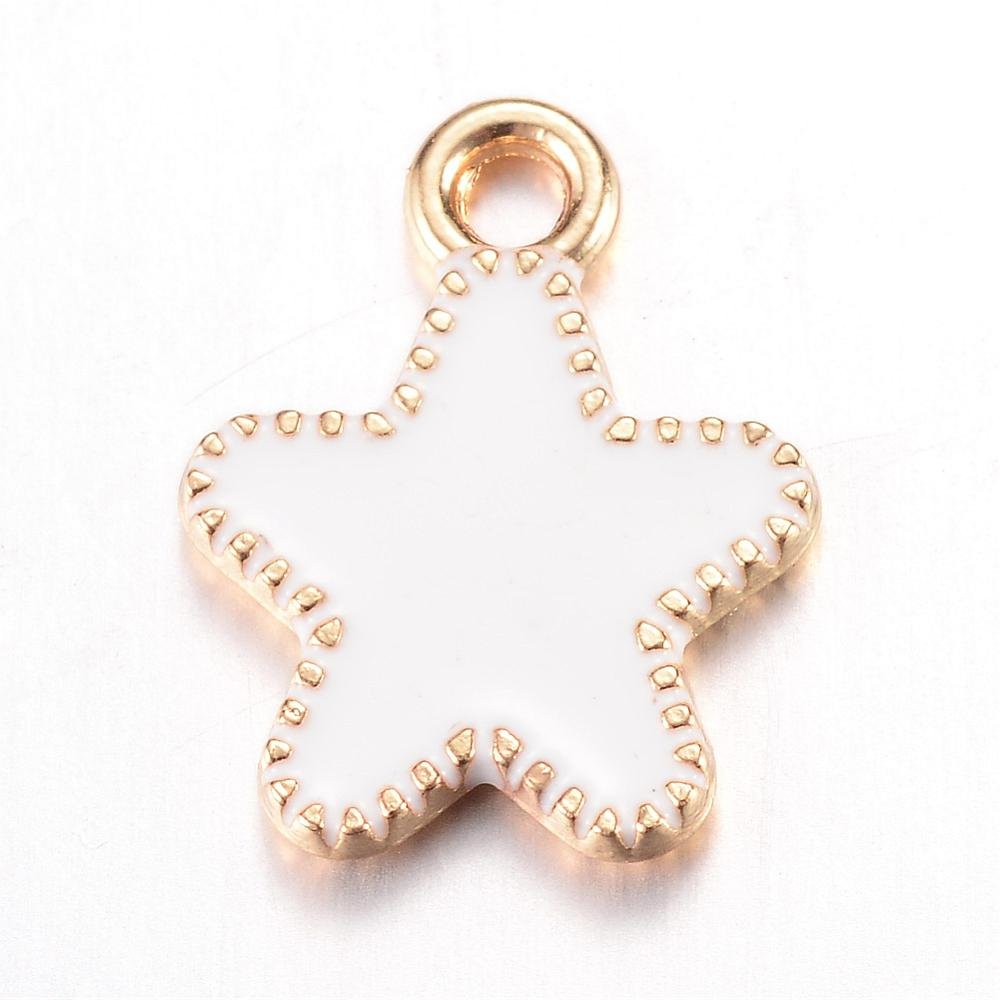 5st Söta vita stjärnor - emaljerade hängen berlocker