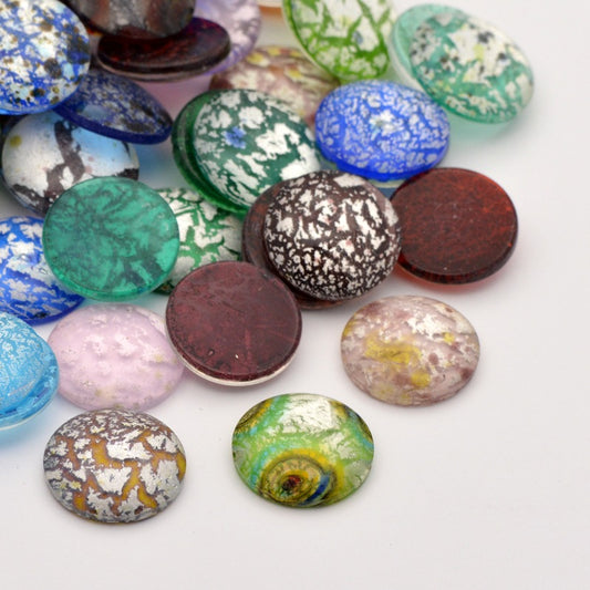 Lampwork runda cabochon silverfoil - 5st - mix