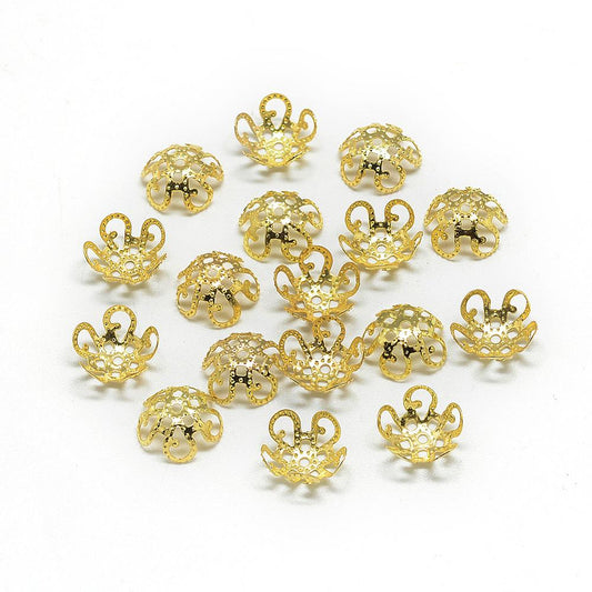 Pärlhattar guld ca 50st - 7,5mm - Filligree blommor