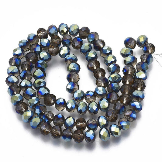 1 sträng facetterade abacus 6mm glaspärlor - Elektropläterad